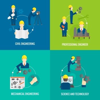Civil professional mechanical science engineering concept flat business icons set of manufacturing management worker for infographics design web elements vector illustration