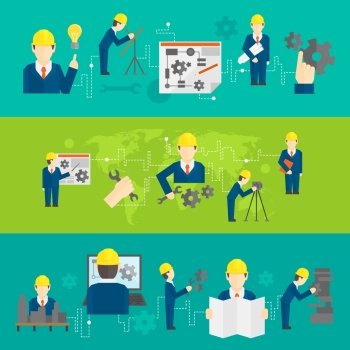 Civil professional mechanical science engineering concept flat business icons set of manufacturing management worker for line banners design vector illustration