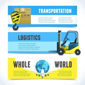 Logistic shipping  whole world transportation horizontal banners set isolated vector illustration.