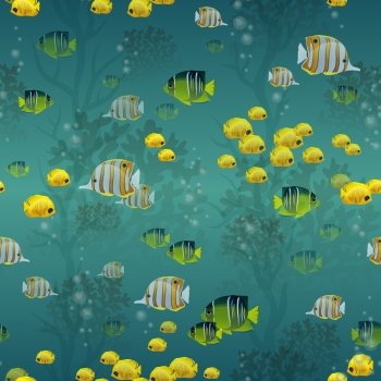 Scuba diving seamless pattern with fishes and coral underwater  vector illustration