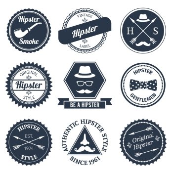 Hipster smoke original authentic style labels set isolated vector illustration