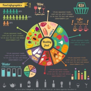 Healthy food concept infographic with pie chart and icons vector illustration