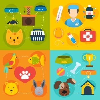 Veterinary pet food and health care infographic flat isolated vector illustration