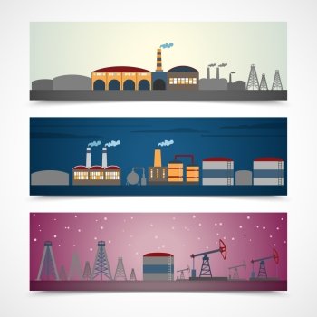 Industrial building modern city skyline horizontal banners set isolated vector illustration