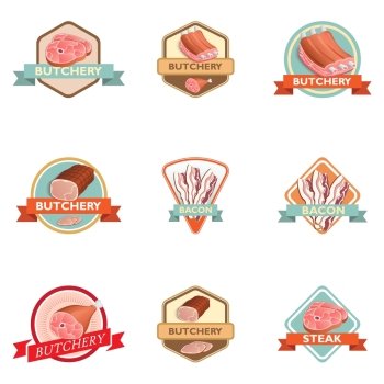 Meat label retro butchery set isolated vector illustration