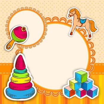 Decorative children toys sketch icons with kid play room wallpaper background vector illustration