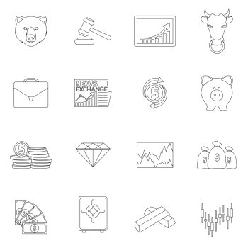 Finance investment money investment currency exchange trading outline icons set isolated vector illustration