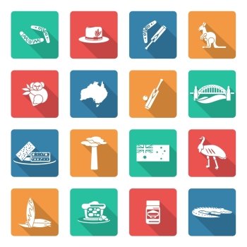 Australia travel icons white set with boomerang kangaroo koala crocodile isolated vector illustration