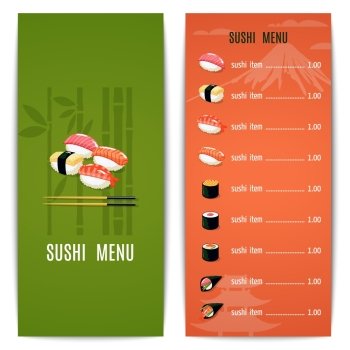 Asian food japanese restaurant menu design template with sushi vector illustration