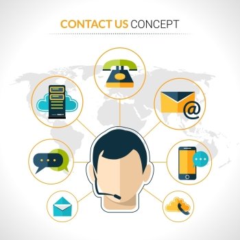 Connect us business people social network innovative  electronic technology communication concept poster with operator abstract vector illustration