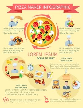 Fast food pizza maker perfect service pizzeria fresh ingredients infographics set vector illustration