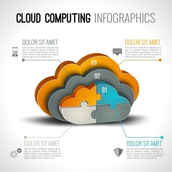 Cloud computing infographics set with 3d chart and data elements vector illustration