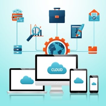 Mobile devices infographics with phone tablet and cloud computing elements vector illustration