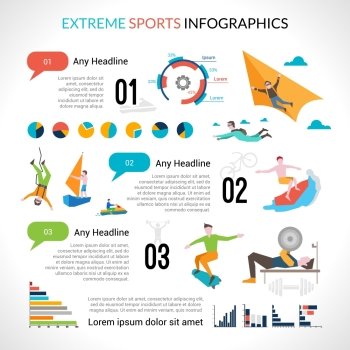 Extreme sports infographics set with dangerous outdoor activities and charts vector illustration