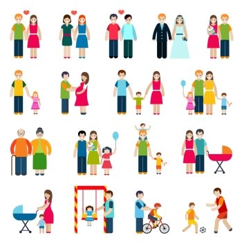 Family figures icons set with married couple children and parents isolated vector illustration