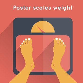Weight poster with human legs standing on floor scales vector illustration