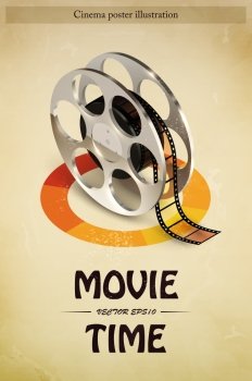Cinema movie entertainment poster with realistic film reel vector illustration