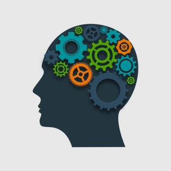 Human head profile silhouette with gears inside thinking process concept vector illustration
