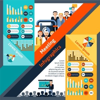 Meeting infographics set with business teamwork corporate communication elements and charts vector illustration