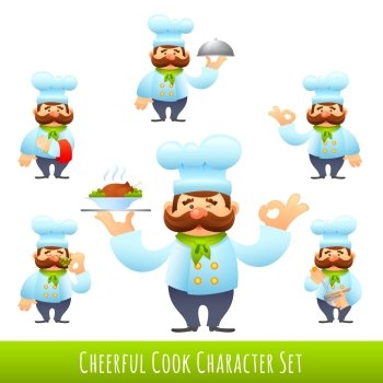 Male cook in uniform restaurant professional cartoon characters set isolated vector illustration