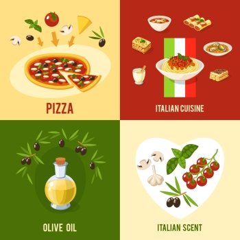 Italian food design concept set with pizza olive oil cuisine icons isolated vector illustration