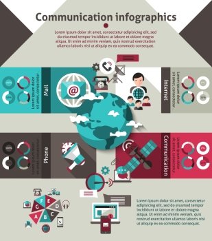 Communication technology infographics set with charts and graphs vector illustration. Communication Infographics Set