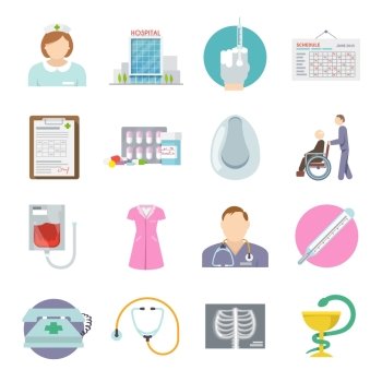 Nurse icon flat set with health care service symbols isolated vector illustration. Nurse Icon Flat