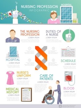 Nurse infographics set with hospital workflow and health care symbols vector illustration. Nurse Infographics Set