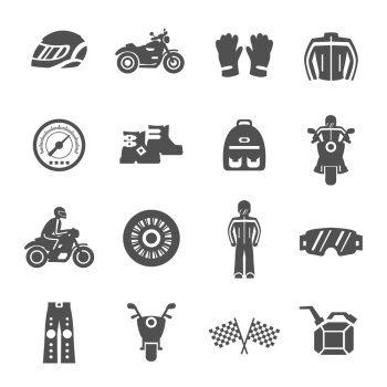 Motorcycle and scooter rider icons flat black set isolated vector illustration. Rider Icons Set