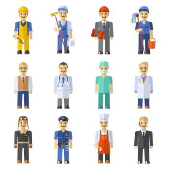 Profession people set with engineer worker pilot teacher isolated vector illustration. Profession People Set