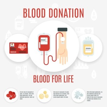 Blood donor flat icon set with human hand making transfusion vector illustration. Blood Donor Icon
