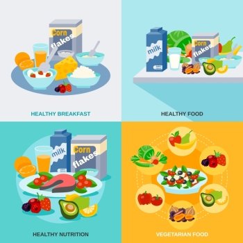 Healthy food design concept set with vegetarian nutrition icons isolated vector illustration. Healthy Food Flat Set
