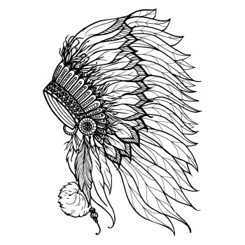 Doodle headdress for native american indian chief isolated on white background vector illustration. Doodle Headdress For Indian Chief