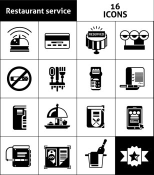 Restaurant service icons black set with cooking and serving symbols isolated vector illustration. Restaurant Service Icons Black