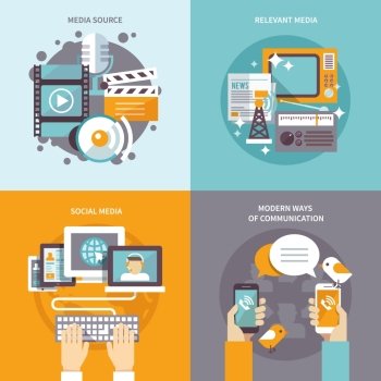 Media design concept set with communication sources flat icons isolated vector illustration. Media Flat Set