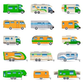 Recreational vehicles vans and caravans decorative icons set isolated vector illustration. Recreational Vehicle Icons Set