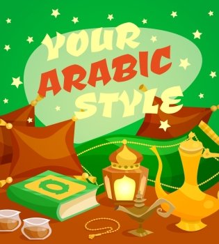 Arabic culture concept with middle east traditional symbols cartoon set vector illustration. Arabic Culture Concept