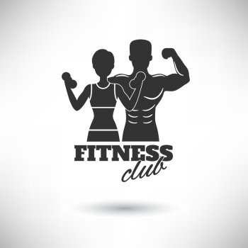 Fitness Club Black And White Poster. Fitness club black and white athletes silhouette poster vector illustration