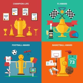Sport Awards Icons Set.  Sport awards icons set with football and basketball awards flat isolated vector illustration 