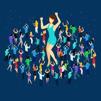 Dancing People Isometric Concept . Dancing people isometric concept with men and women on blue background vector illustration 