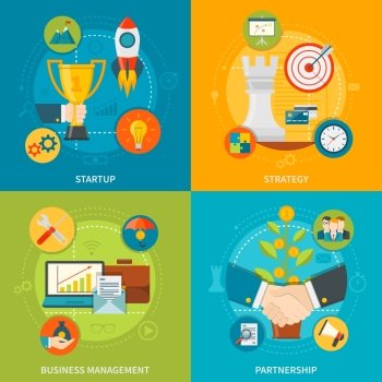 Entrepreneurship 2x2 Design Concept. Entrepreneurship 2x2 design  concept set of startup business management partnership and strategy flat compositions vector illustration 