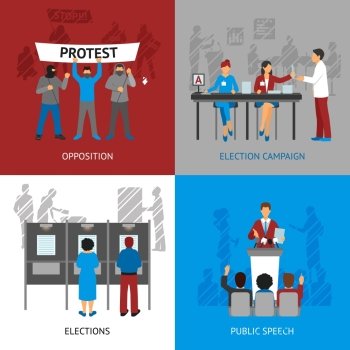 Politics Concept Icons Set . Politics concept icons set with elections and opposition symbols flat isolated vector illustration 