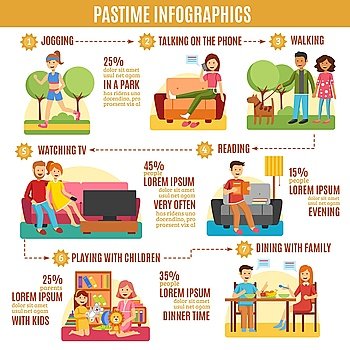 Pastime Infographics Diagram. Abstract pastime infographics diagram with different types of activities vector illustration