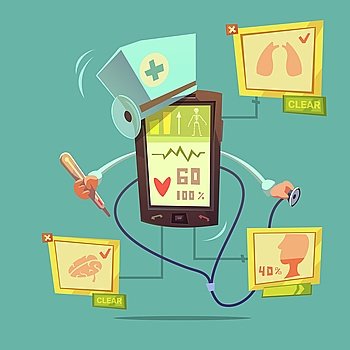 Mobile Online Health Diagnostic Concept. Mobile online health diagnostic concept with healthcare symbols on green background vector illustration