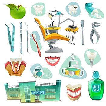 Dental Office Decorative Icons Set  . Dental office decorative icons set with workplace medical instruments objects for health of teeth isolated vector illustration