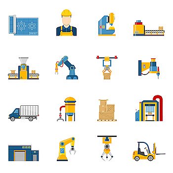 Production Line Icons Isolated. Set of various technical elements of the production line process icons isolated vector illustration