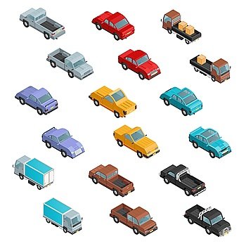 RoadTransport Colorful Isometric Icons . Road transport vehicles carryings passengers and cargo automobiles colorful  isometric icons collection abstract isolated vector illustration