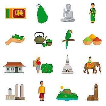 Sri Lanka Icons. Set of color flat icons of Sri Lanka landmarks and culture features vector illustration