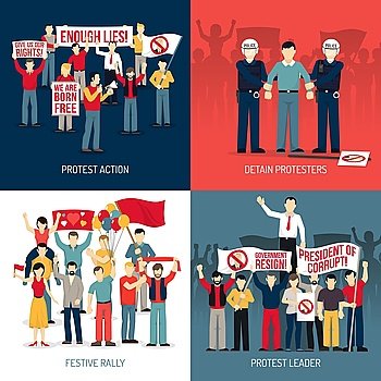 People At Demonstration Concept. People at demonstration concept with protest action festive rally leader of social movement arrest isolated vector illustration