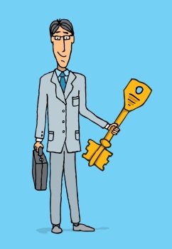 Businessman holding the key to success